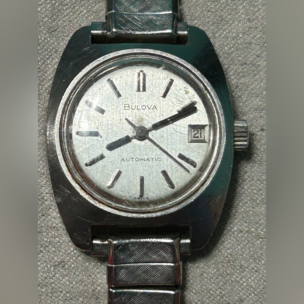 Vintage Bulova N1 Automatic Women's Watch Silver Dial Stainless Steel Band Works